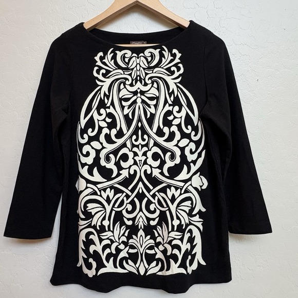 J. McLaughlin Tops - J. Mclaughlin Black Bainbridge Fabric Black 3/4" Floral‎ Vines Print Shirt Med